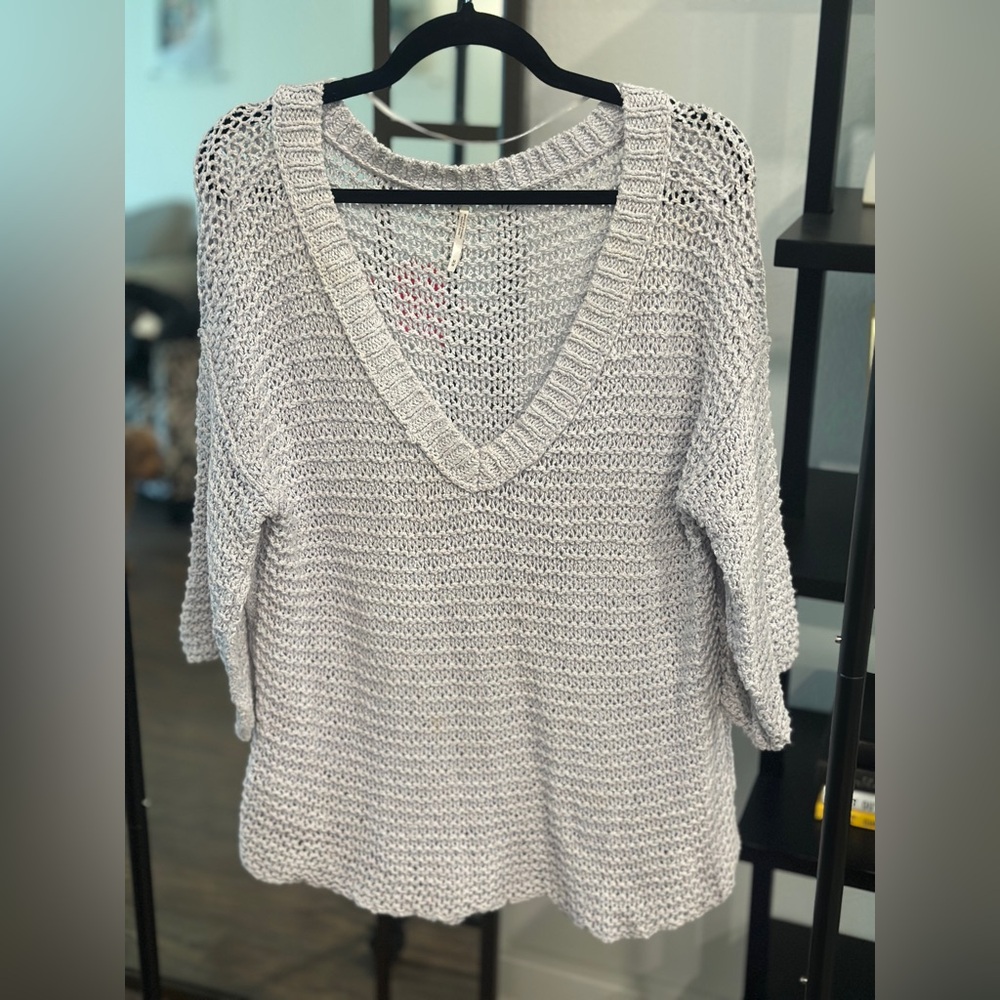 Free People Lilac V-Neck Sweater with Chunky Knit